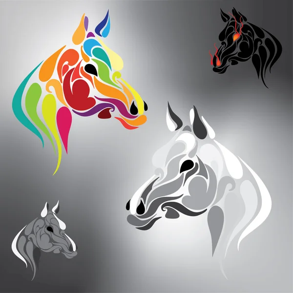 Caballos en diferentes colores — Vector de stock