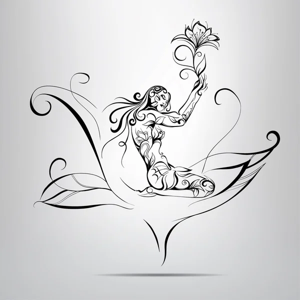 Meisje met bloem illustratie — Stockvector