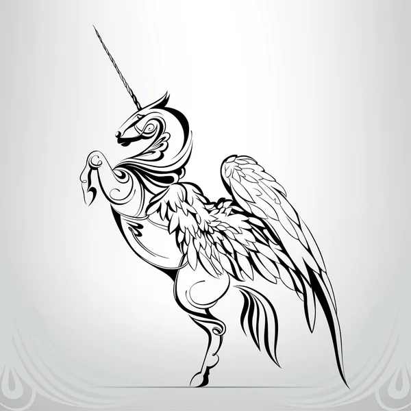Silueta de unicornio en adorno — Vector de stock