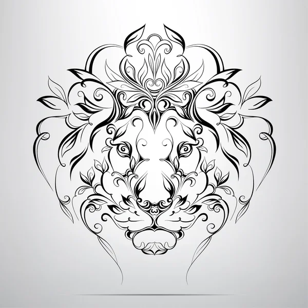 Cabeza de león en ornamento — Vector de stock