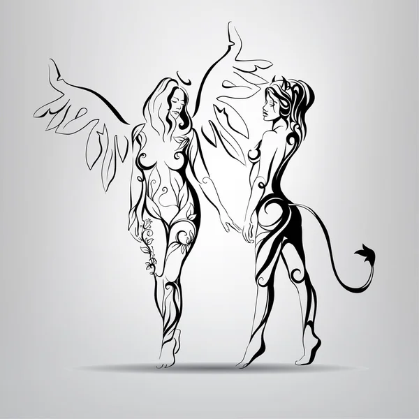 Angelo e demone in personaggi femminili . — Vettoriale Stock