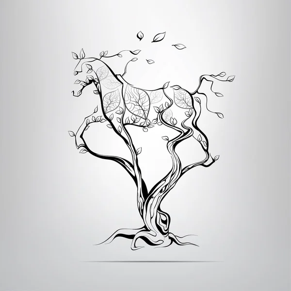 Cheval de course dans l'arbre . — Image vectorielle