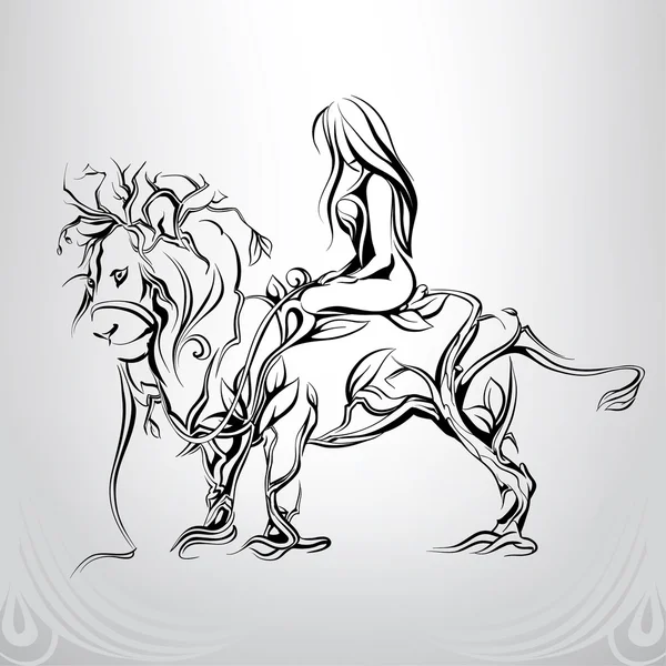 Fille apprivoiser le lion — Image vectorielle