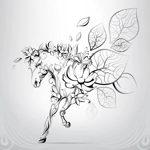 Cheval silhouettes de fleurs — Image vectorielle