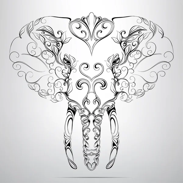 Cabeza de elefante en ornamento — Vector de stock