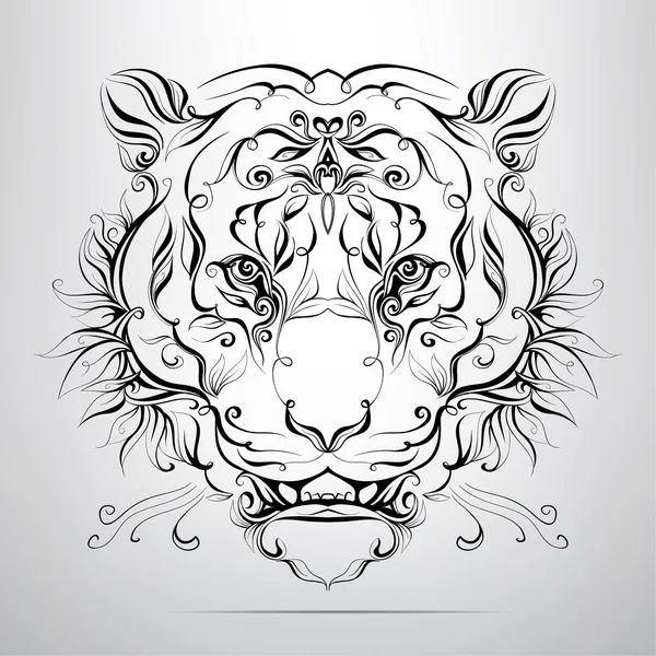 Cabeza de tigre en ornamento — Vector de stock