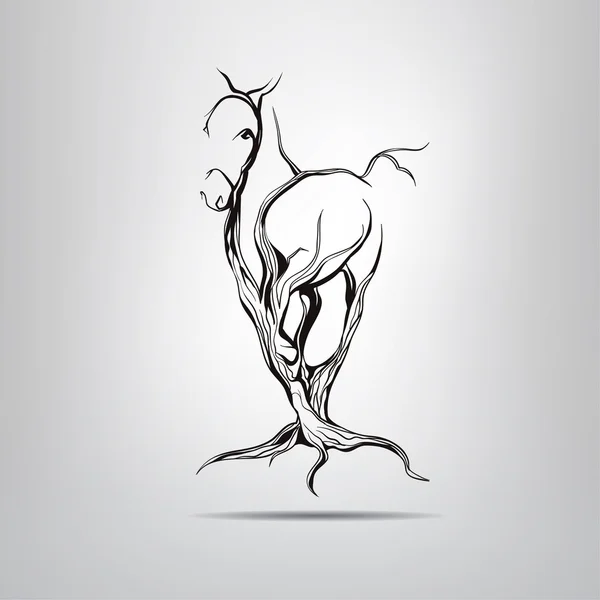 Silhouette de cheval de course dans l'arbre . — Image vectorielle