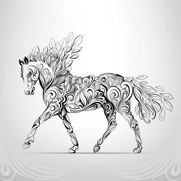 Caballo en ornamento abstracto — Vector de stock