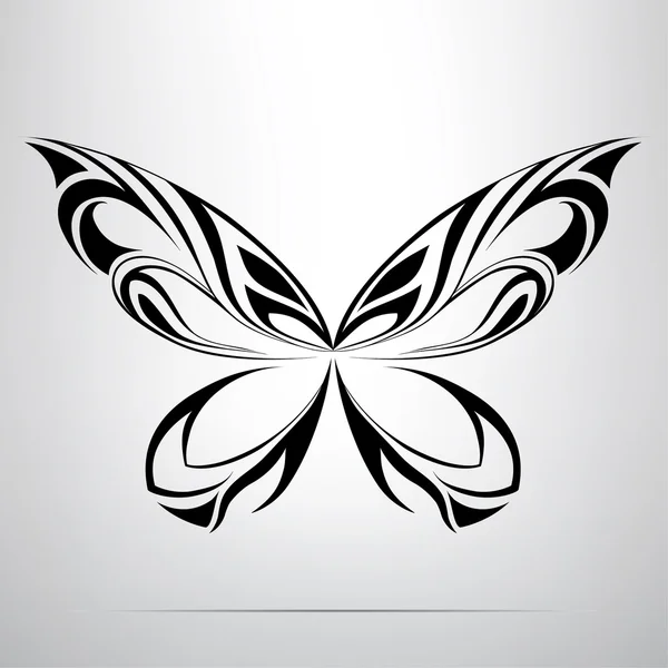 Silueta de mariposa en adorno — Vector de stock