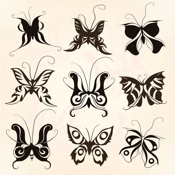 Conjunto de silueta de mariposas — Archivo Imágenes Vectoriales