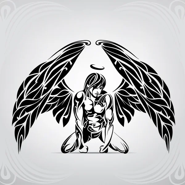 Grey And Black Angel Tattoo Design