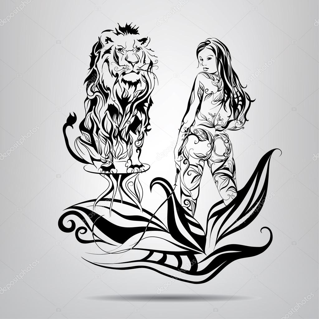 Girl with a lion tamer