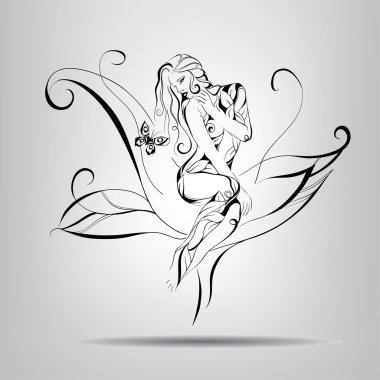 Çiçek üzerinde oturan kız.