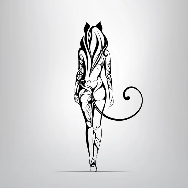 Silhouette del gatto ragazza — Vettoriale Stock