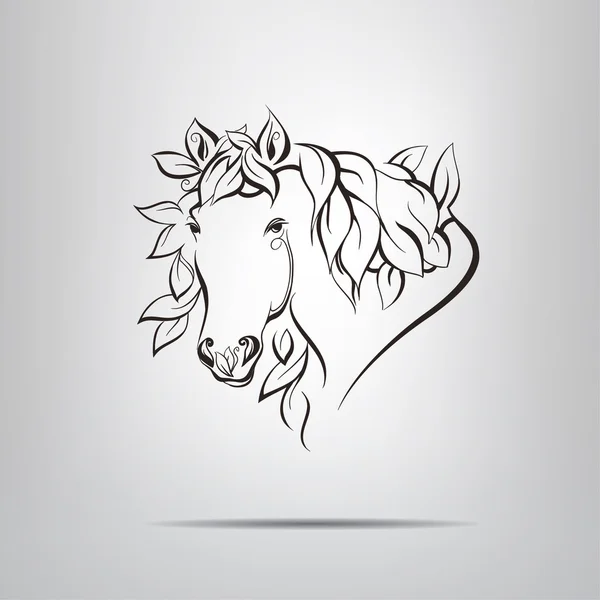 Silueta foliada del caballo cabeza — Vector de stock