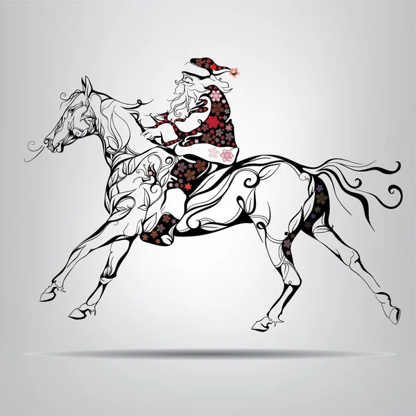 Papá Noel montando a caballo . — Vector de stock