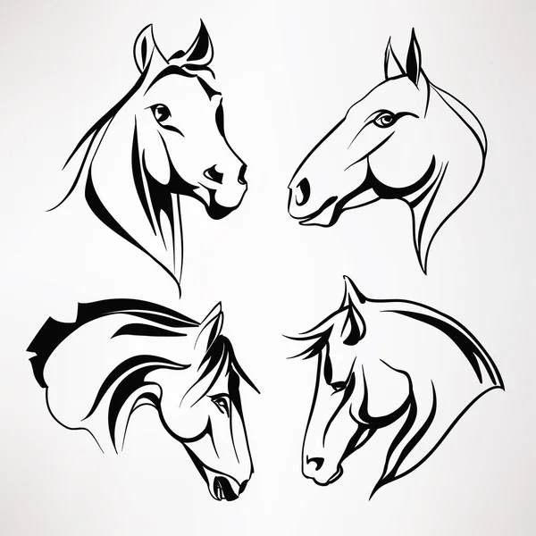 Set of horses heads. — Stock Vector