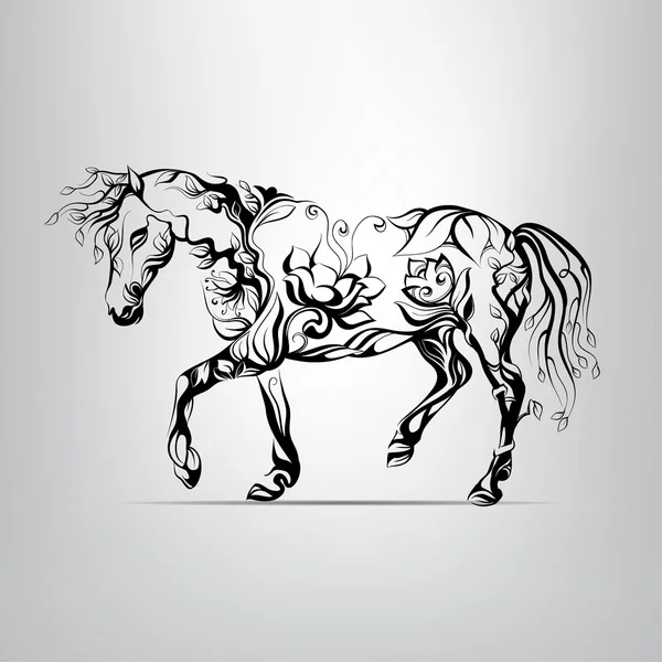 Paard van floral ornament — Stockvector