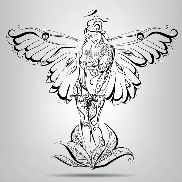 Ángel niña con alas — Vector de stock