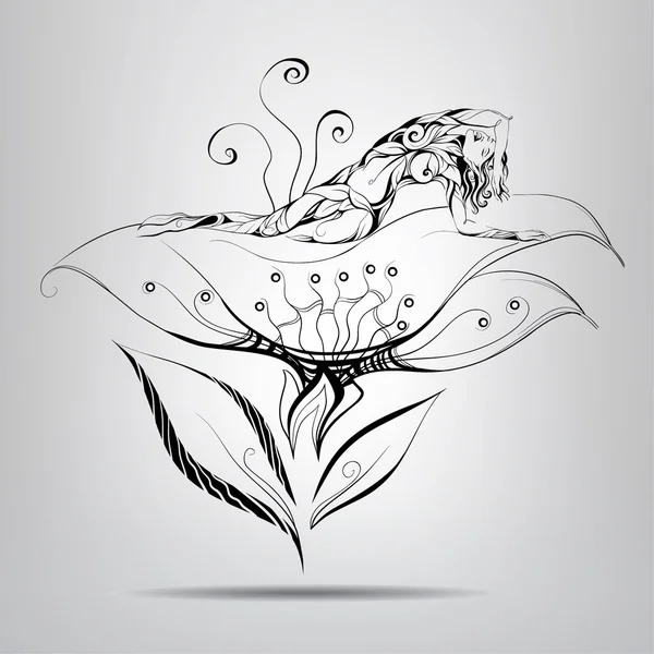 Elfe fille couché dans la fleur . — Image vectorielle