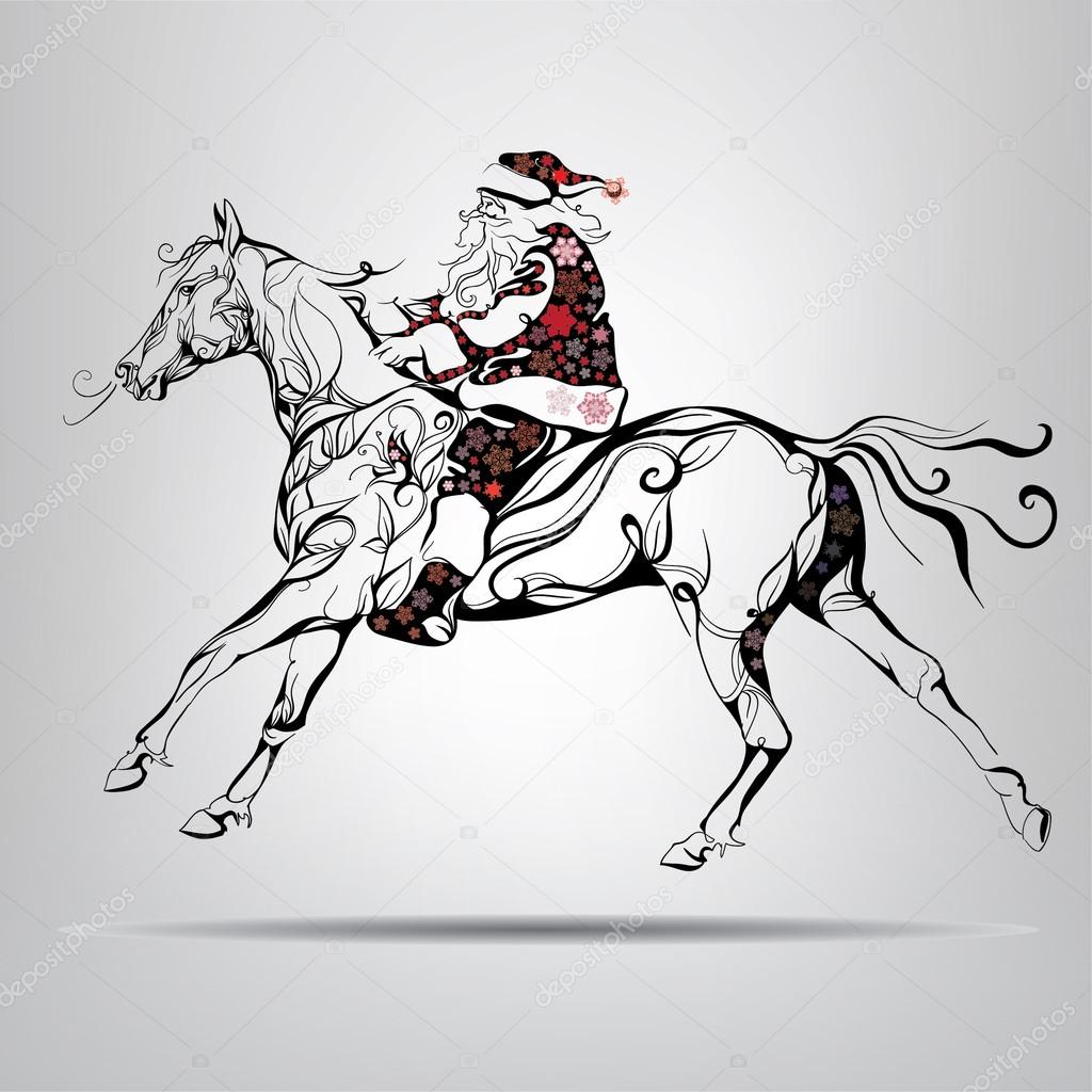 Santa Claus riding on  horse.