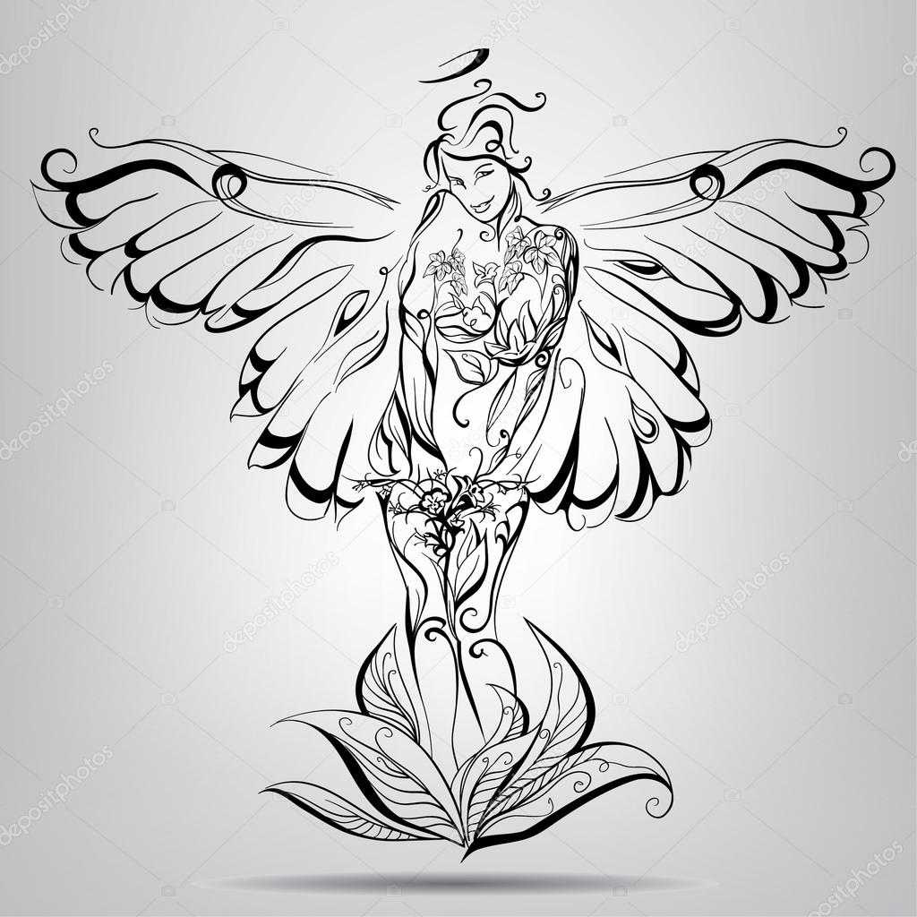 Girl angel with wings Stock Vector by ©nutriaaa 67900745, image size:1024x1024