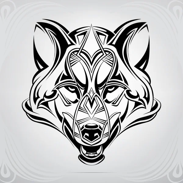 Cabeza de lobo en ornamento — Vector de stock