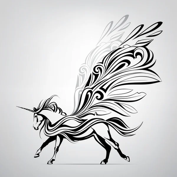 Fantástico unicornio en adorno — Vector de stock