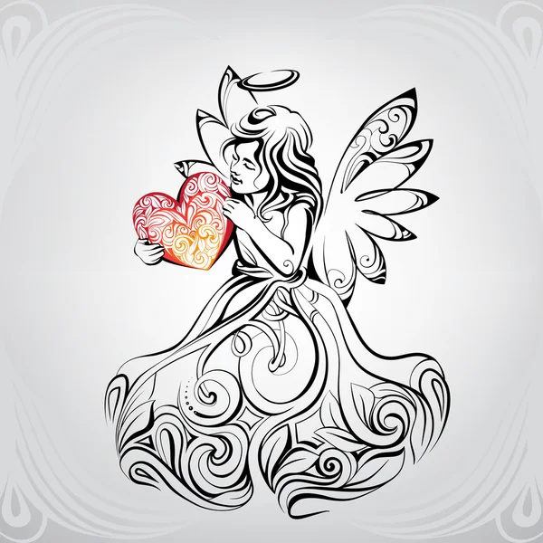 Angel with heart in hands — Stock Vector