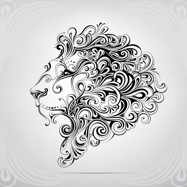 Cabeza de león en ornamento — Vector de stock