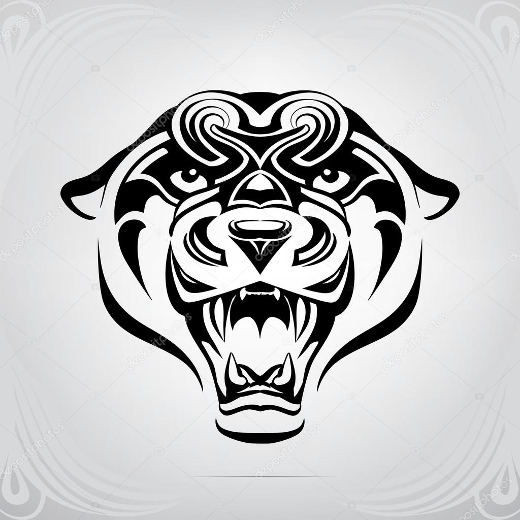 A silhouette of panther is in a decorative pattern. Art vector illustration