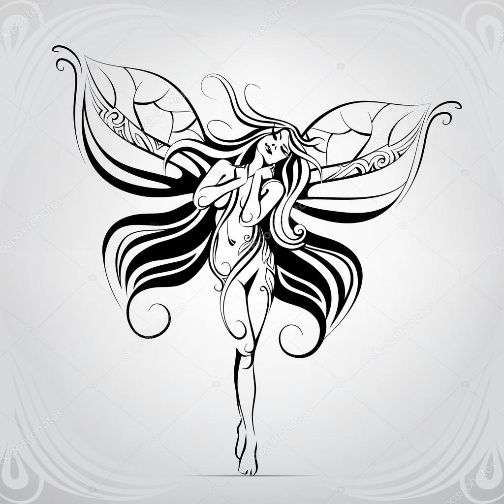 Head of a girl with wings flying Royalty Free Vector Image