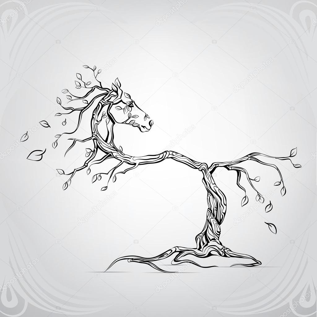 Silhouette of horse from tree