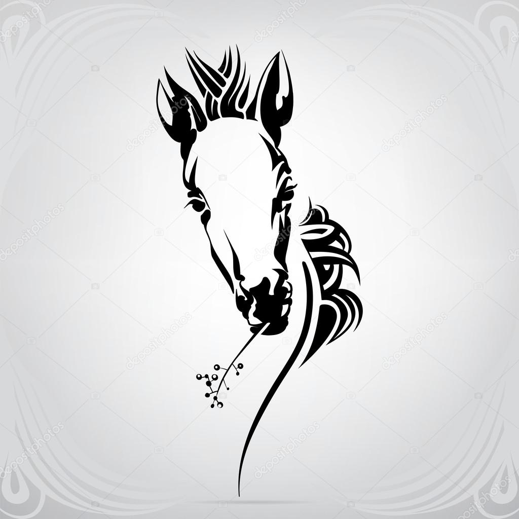Silhouette of the head of a foal. Art vector illustration