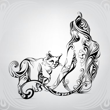 Siluet siyah kedi ile kız kedi