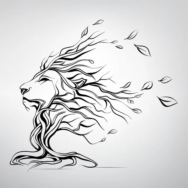 Löwenkopf in Form eines Baumes — Stockvektor