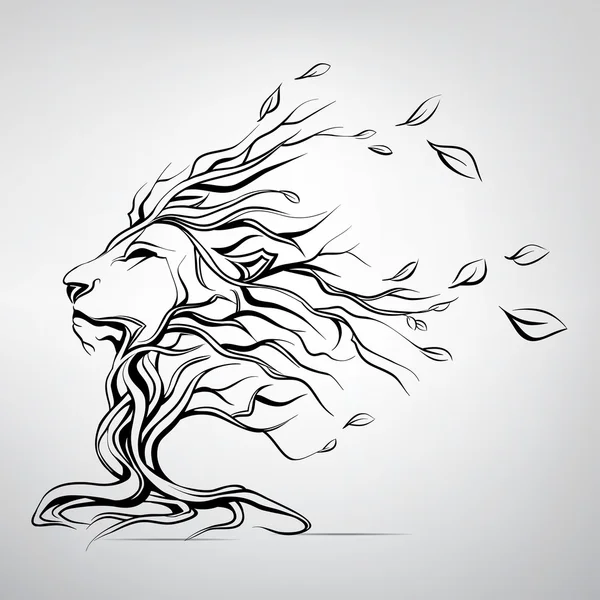 Tête de lion en forme d'arbre — Image vectorielle