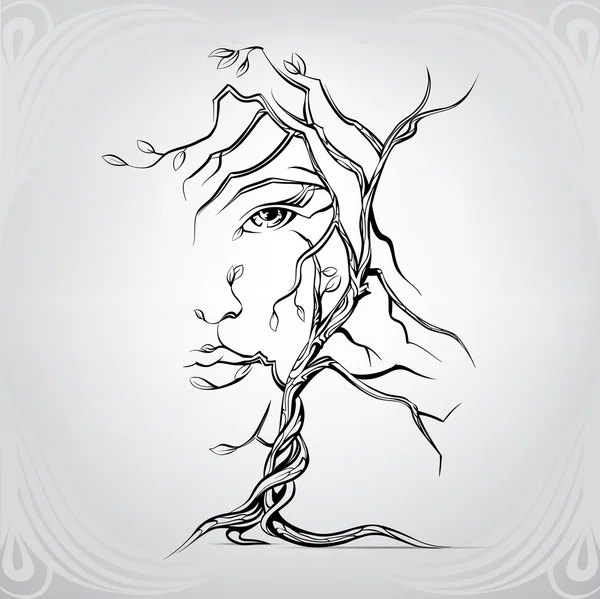 Vrouw gezicht in de vorm van boom — Stockvector