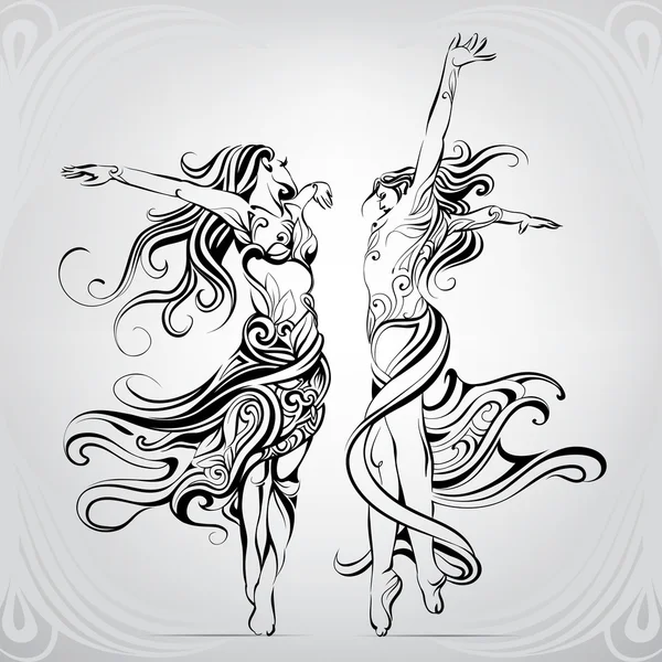 Dancing girls in couple — Stock Vector