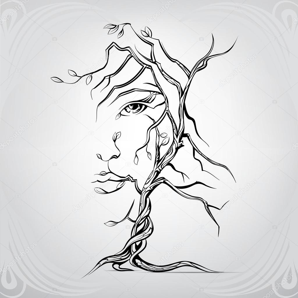 Woman's face in form of tree