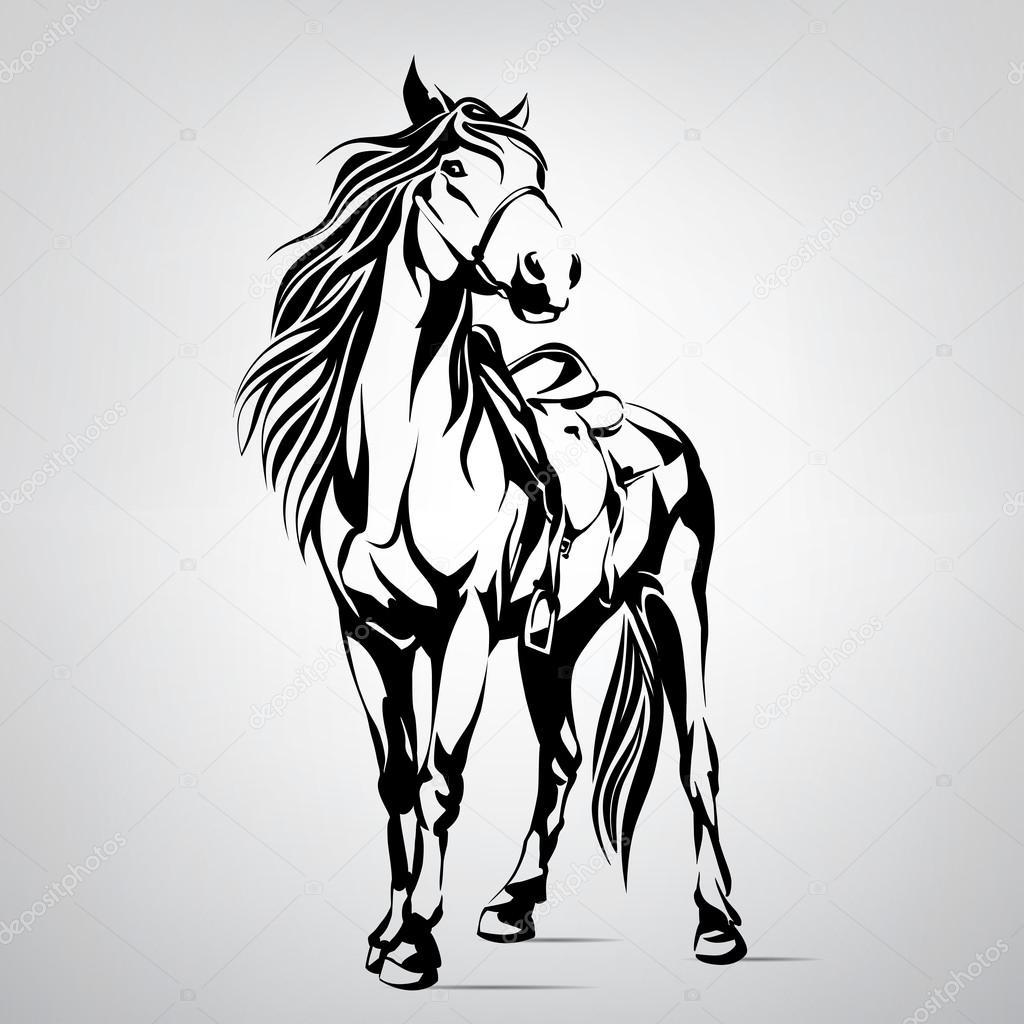 Black silhouette of a horse. Art vector illustration