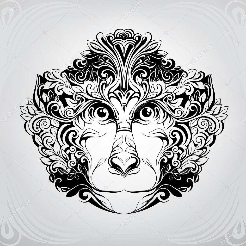 Head of monkey in decorative pattern