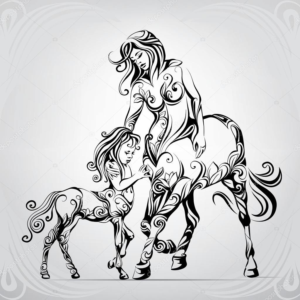 Mother and child centaurs in ornament