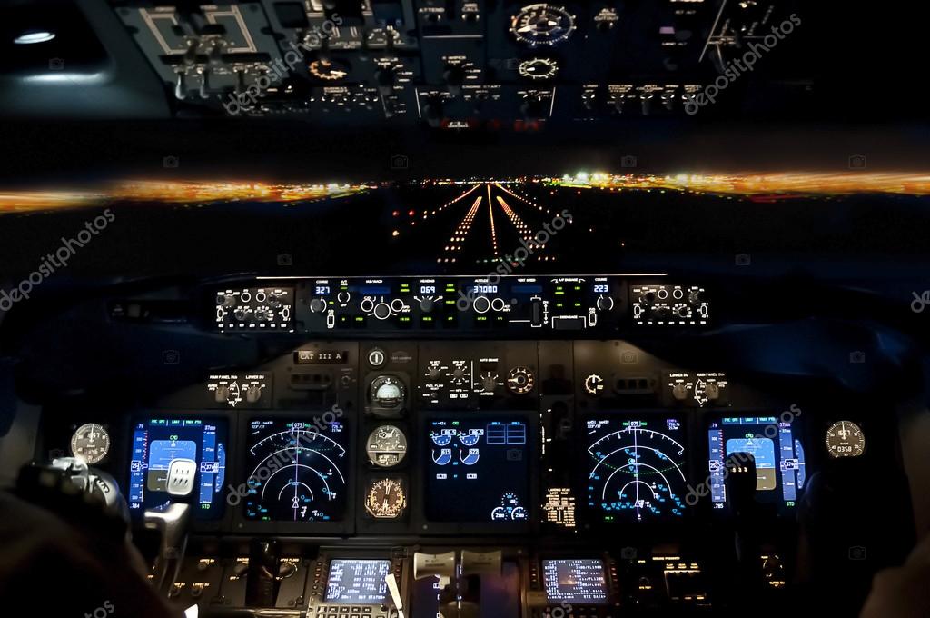 Final Approach At Night Landing Plane Flight Deck View Stock Photo By C W3design 99178794