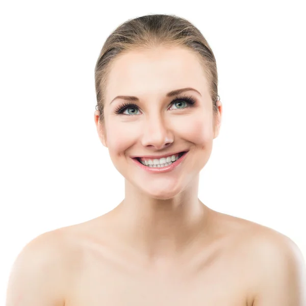 Portrait of beautiful smiling woman isolated on white — Stock Photo, Image