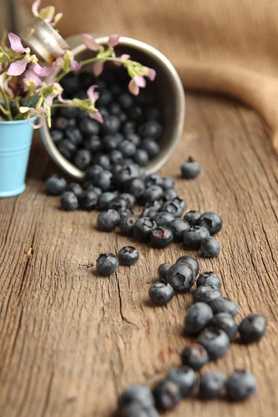 Blauwe bosbes op rustieke tafel — Stockfoto