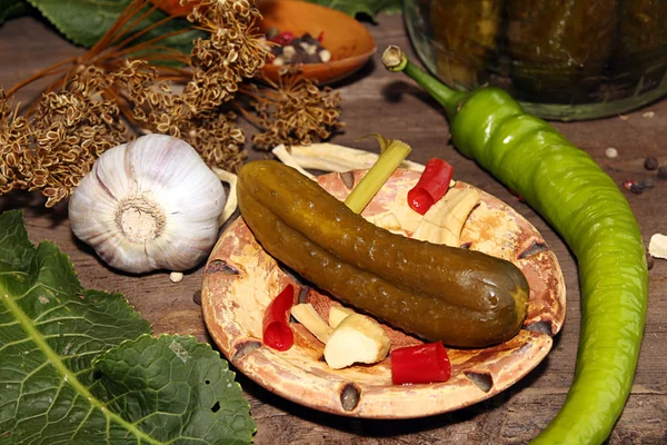 Canned pickled marinated cucumbers — Stock Photo, Image