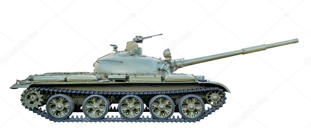 Green Soviet tank T-62 isolated on white background