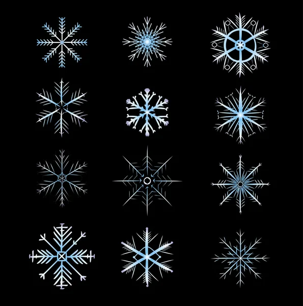 12 Flocons de neige avec gradation de couleur. vecteur — Image vectorielle