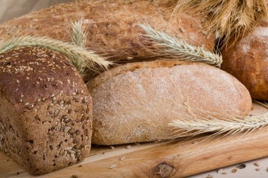 f ekmek tahıl bir kumaş arka plan kahverengi rengi ile.